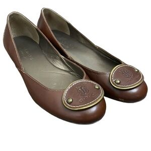 Talbots Round Toe Brown Leather Unique Accent Style Women's Flats Size 7.5